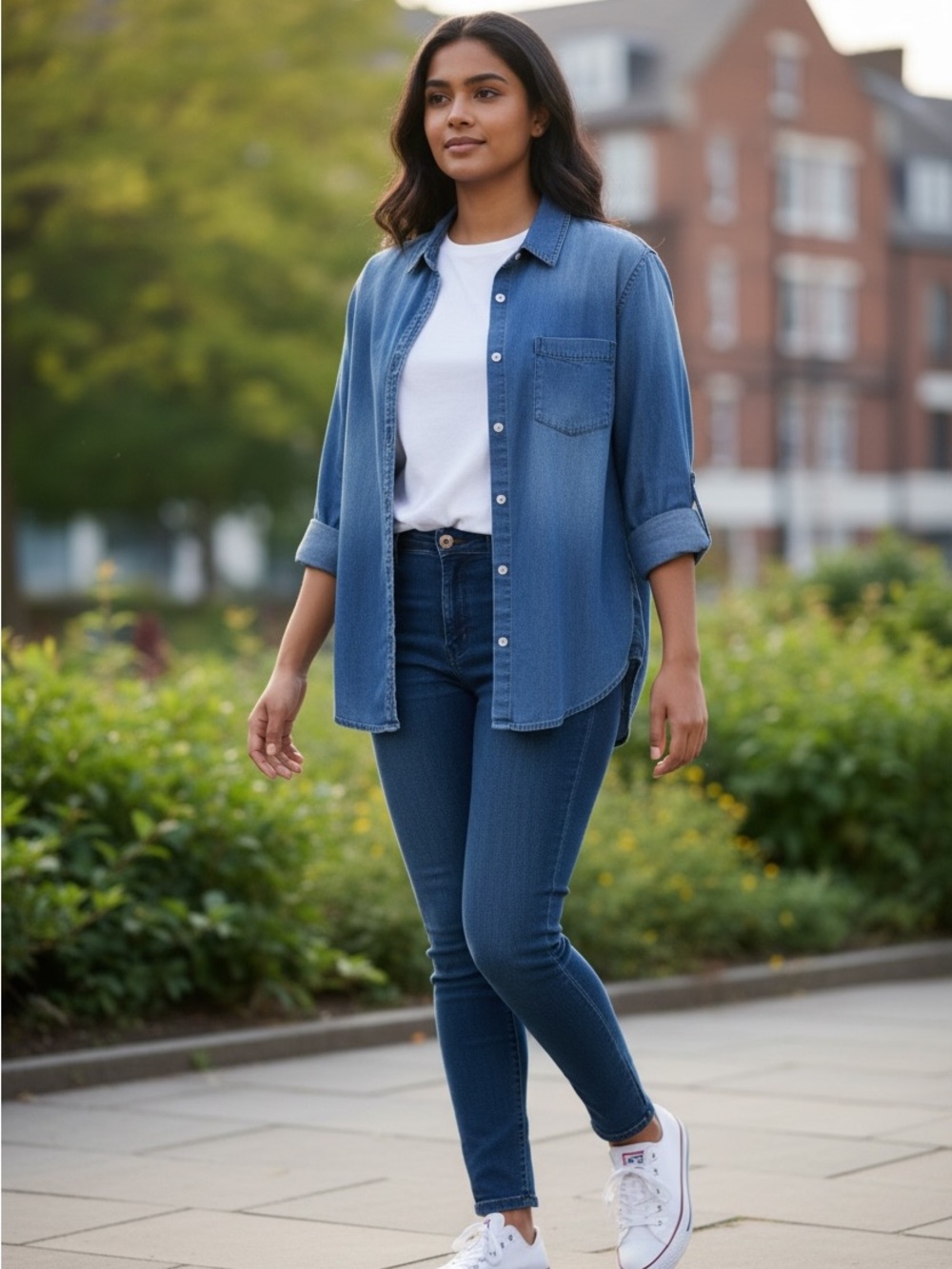 George womens  Blue Denim Button-Front Shirt size medium